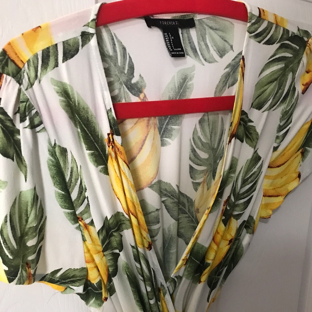 Banana & Flower Print Wrap Dress